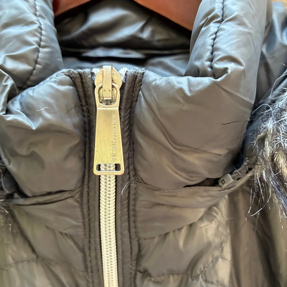 Women's BCBGeneration Down Filled Gray Puffer Jacket with Faux Fur Hood, Size S - Picture 6 of 14